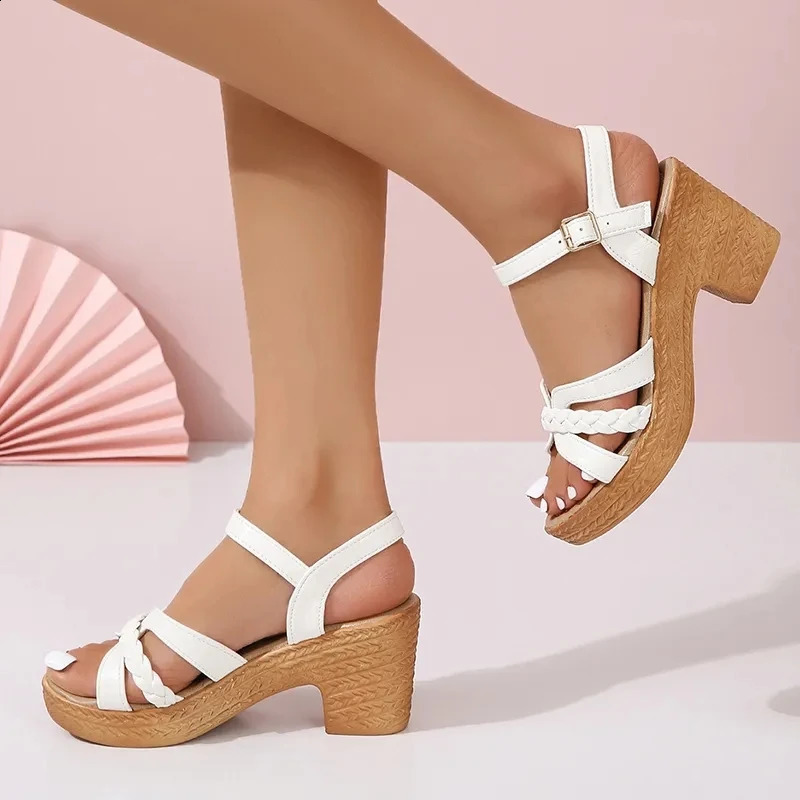 High Heels Gladiator Sandals for Women Summer Cross Strap Platform Sandals Woman Comfort Square Heeled Sandalias De Mujer 241228