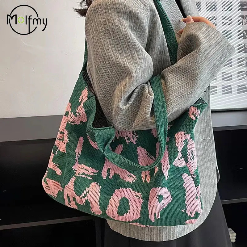 Knitting Handbags for Women Letter Handbag Handheld Bags Large Capacity Underarms Bags For Women bolsas para mujeres 241227