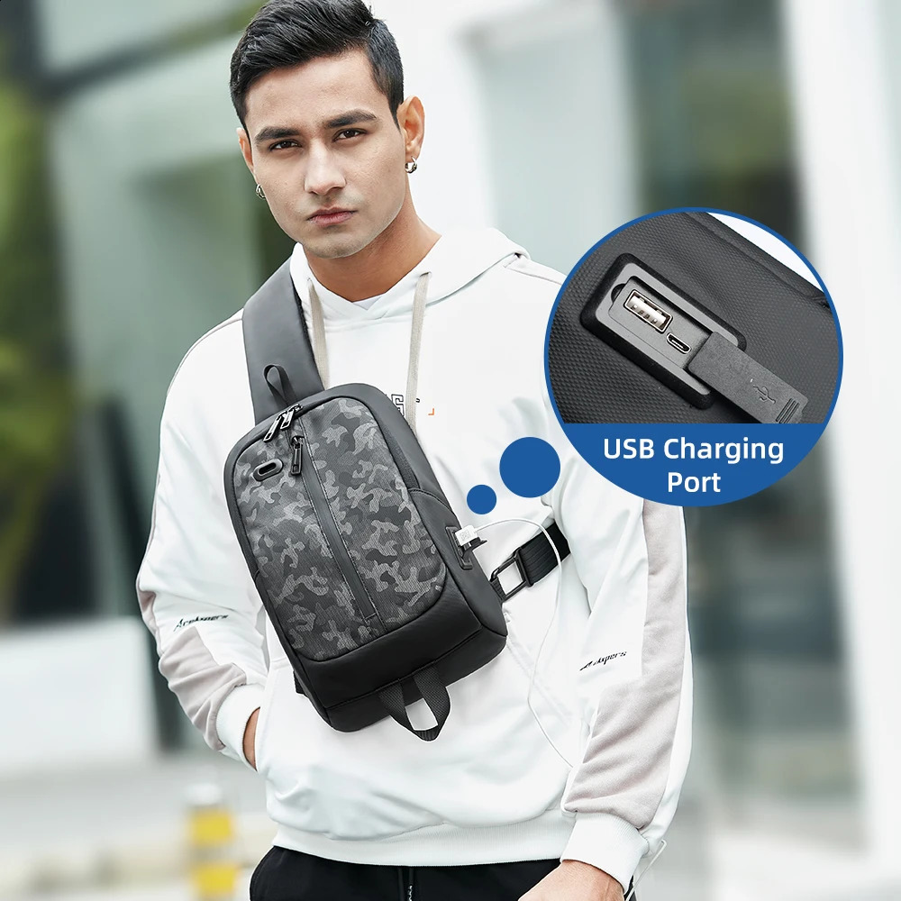 HK Chest Bag Men Anti-thief Crossbody Bag Waterproof Shoulder Bag With USB Charging Short Trip Travel Pack Bag For Male 7118 241228