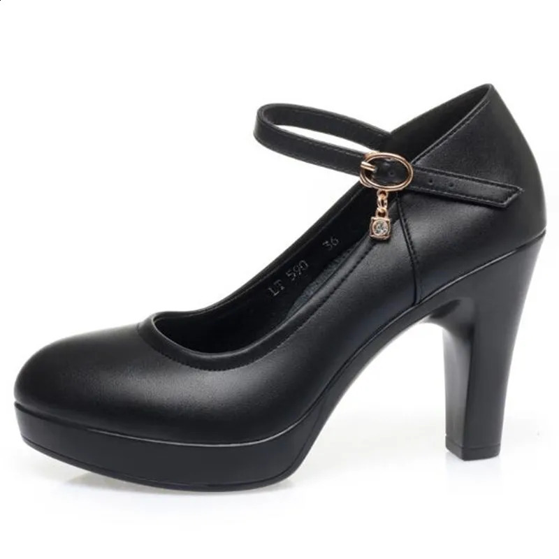 Block Heel Platform Pumps Spring Autumn Women Shoes Women Buckle Strap High Heels Shoes Ladies Elegant Black Office Shoes 241228