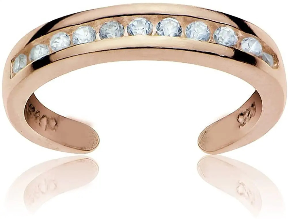 Cubic Zirconia ChannelSet Polished Adjustable Toe Rings for Women Girl Summer Beach Sexy Jewelry Stainless Steel 241225