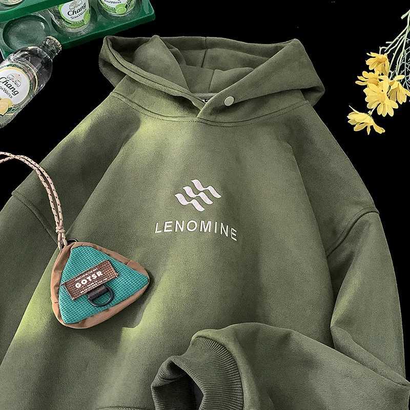 Embroidered Suede Hooded Sweatshirt Mens Fall Winter Fashion Street Pullover Hoodie Tide American Retro Hoodie Unisex Clothing X241228