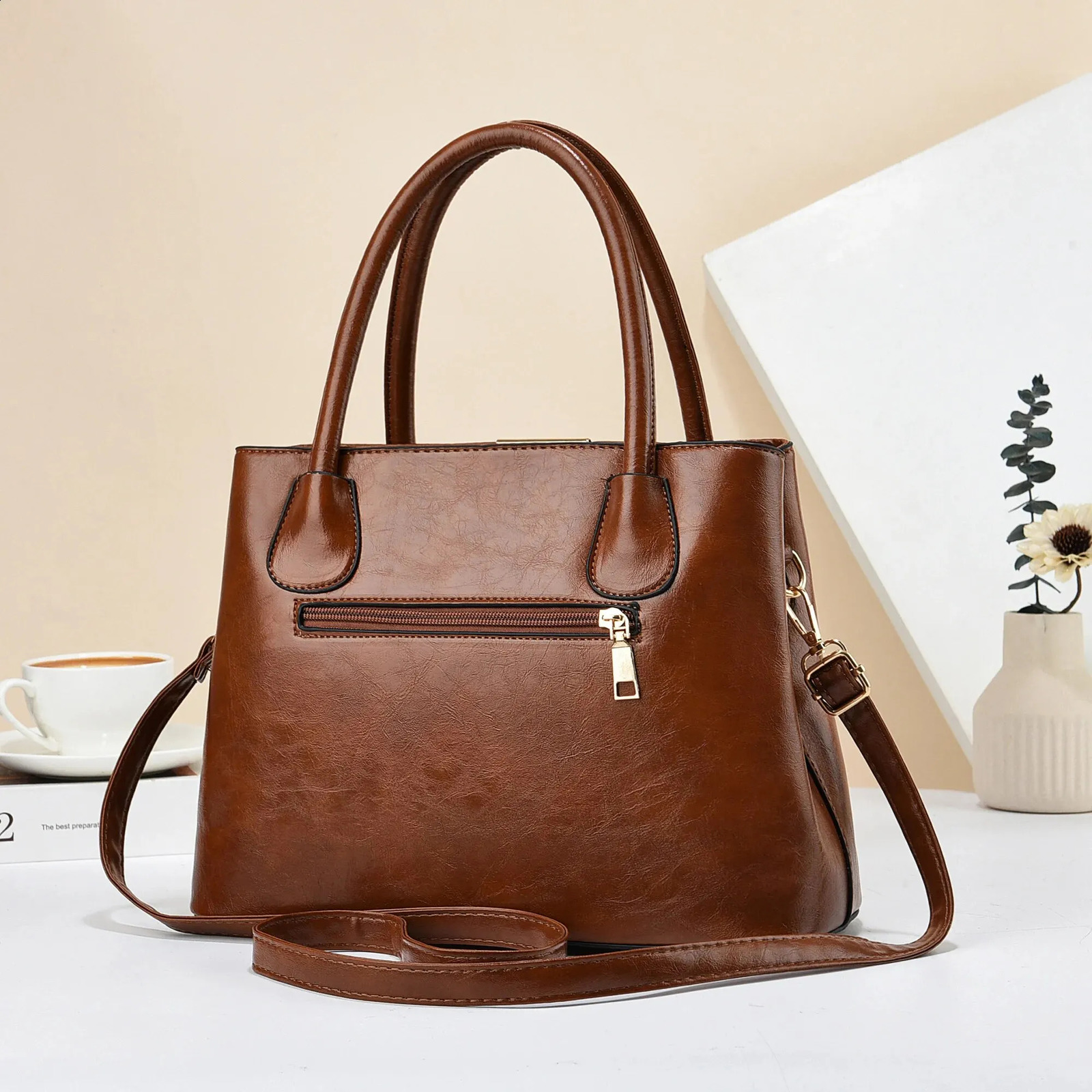 Retro Solid Color Handbags For Women Elegant PU Leather Crossbody Bag Trendy Office Work Purses 241226