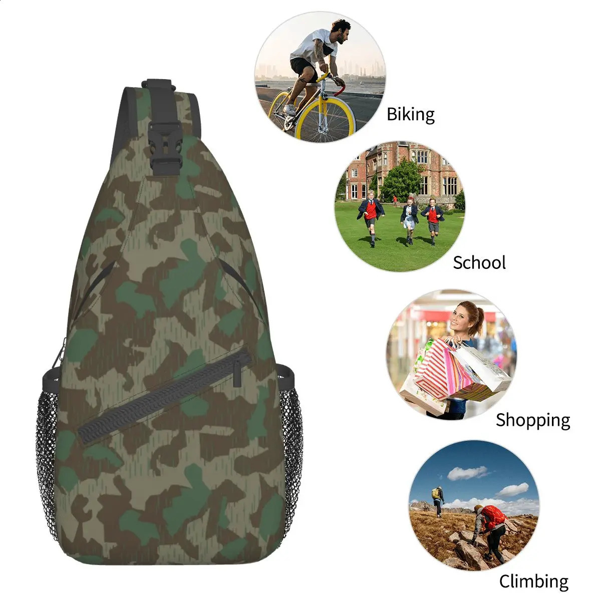 German Splittermuster Camouflage Crossbody Sling Bag Small Chest Bag camo Shoulder Backpack Daypack Hiking Travel Cycling Bag 241228