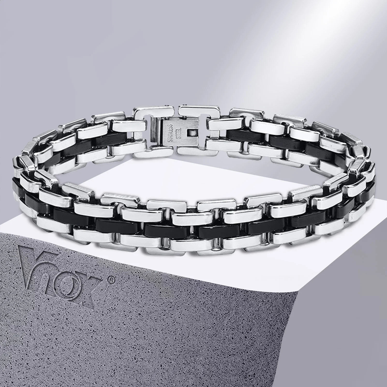 Vnox Stylish Strap Chain Bracelets for Men Boys Gift Jewelry 107MM Wide Stainless Steel Links Wristband Fathers Day Dad 241223