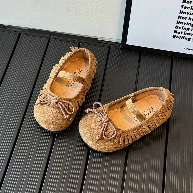 New Childrens Flats 2024 Spring Autumn Kids Causal Shoes Fashion Solid Color Versatile Bowtie Girls Slip-on Loafers W241228