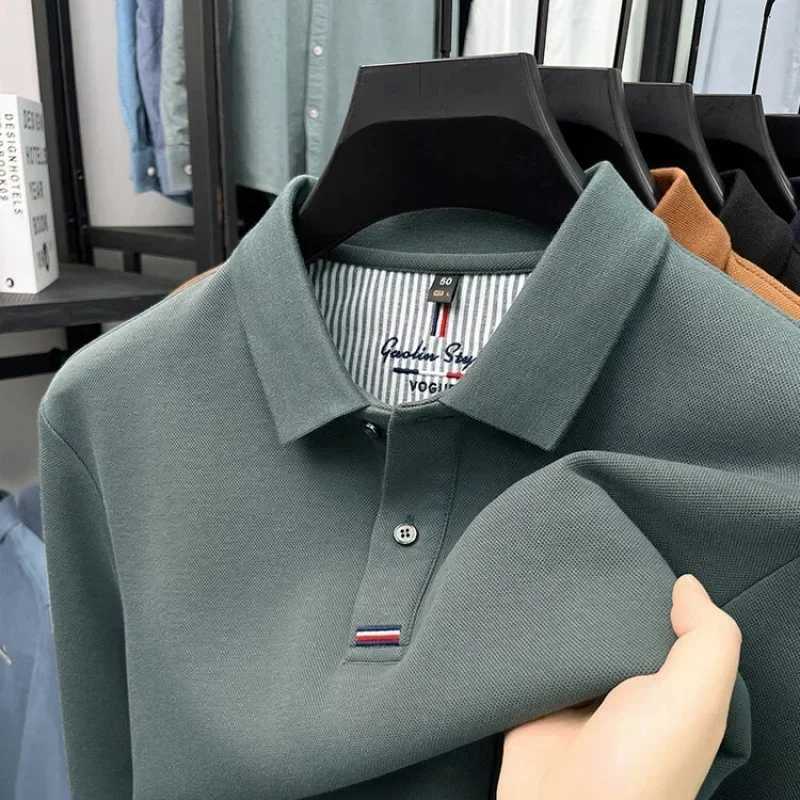 Autumn new thickened double-sided pearl cotton long-sleeved T-shirt for middle-aged men with lapel POLO casual top X2506201