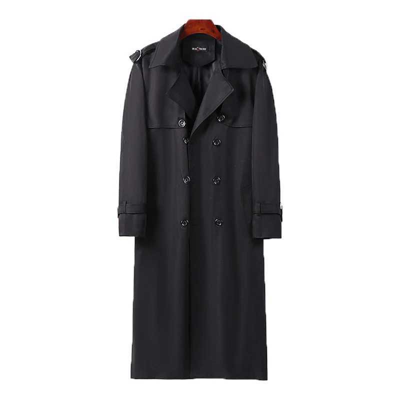 Mens Trench British style coat autumn and winter windproof machine extra long solid mens knee coat business and leisure streetwear 9XL W241228