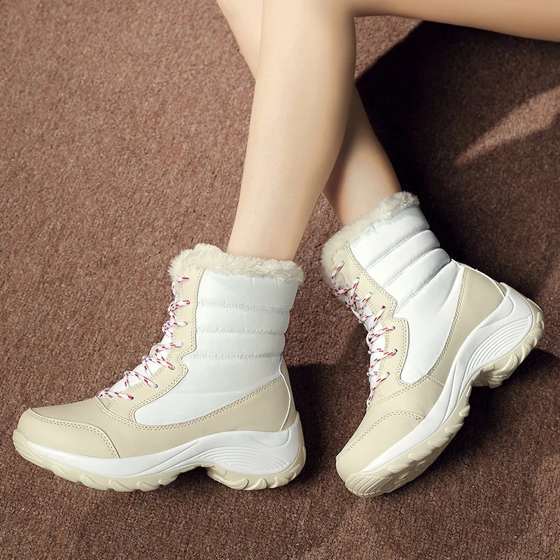Snow boots womens winter warm plush plus size outdoor casual antislip hightop cotton shoes 241223