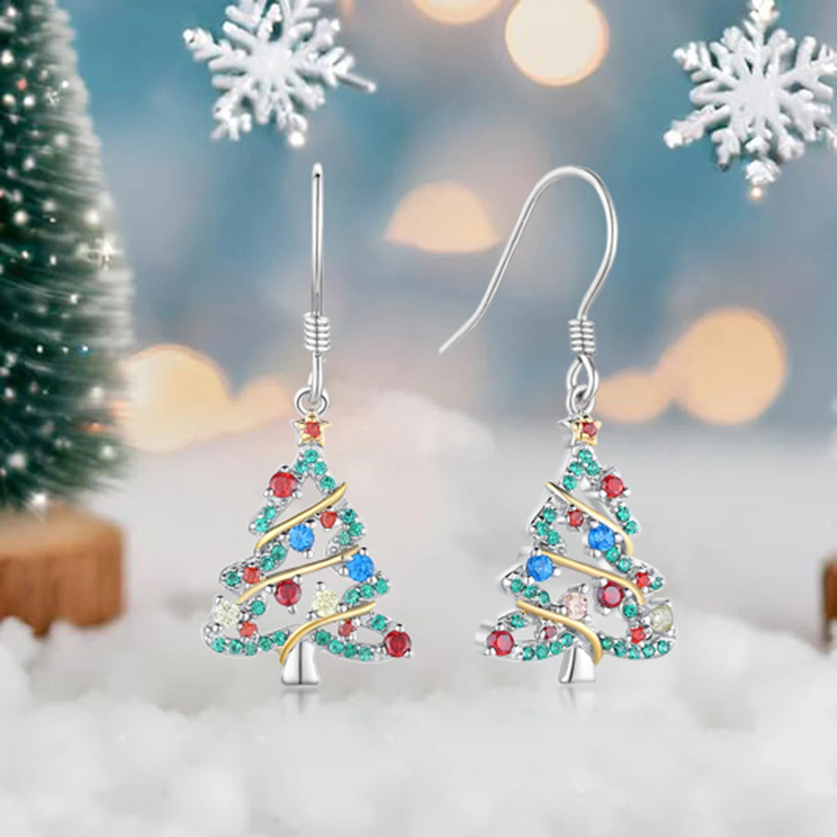 Christmas Earrings 925 Sterling Silver Christmas Tree Dangle Earrings Christmas Gifts Jewelry for Women 241226