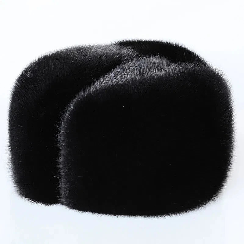 Winter Thickened Genuine Mink Fur Bomber Hat For Man BlackBrown Tag Elderly Ear Warm Chapeau Motorcycle Russian Style Mink Caps 241227