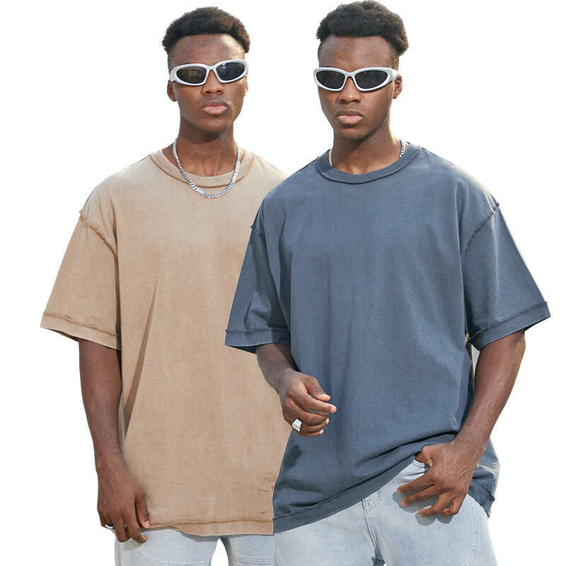 Pure cotton distressed washed with reverse stitching technology, oversized shoulder style short sleeved HIP HOP hip-hop T-shirt