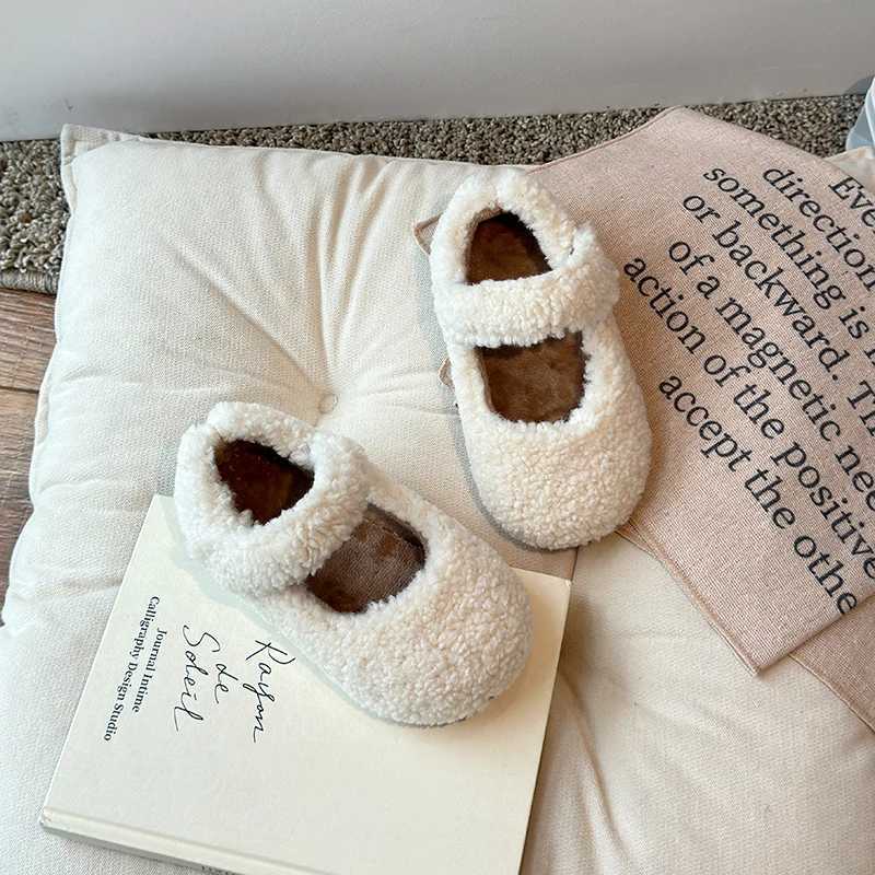 Winter childrens flat shoes with fur cover warm childrens casual shoes plush casual three color 21-30 comfortable boys and girls shoes W241228