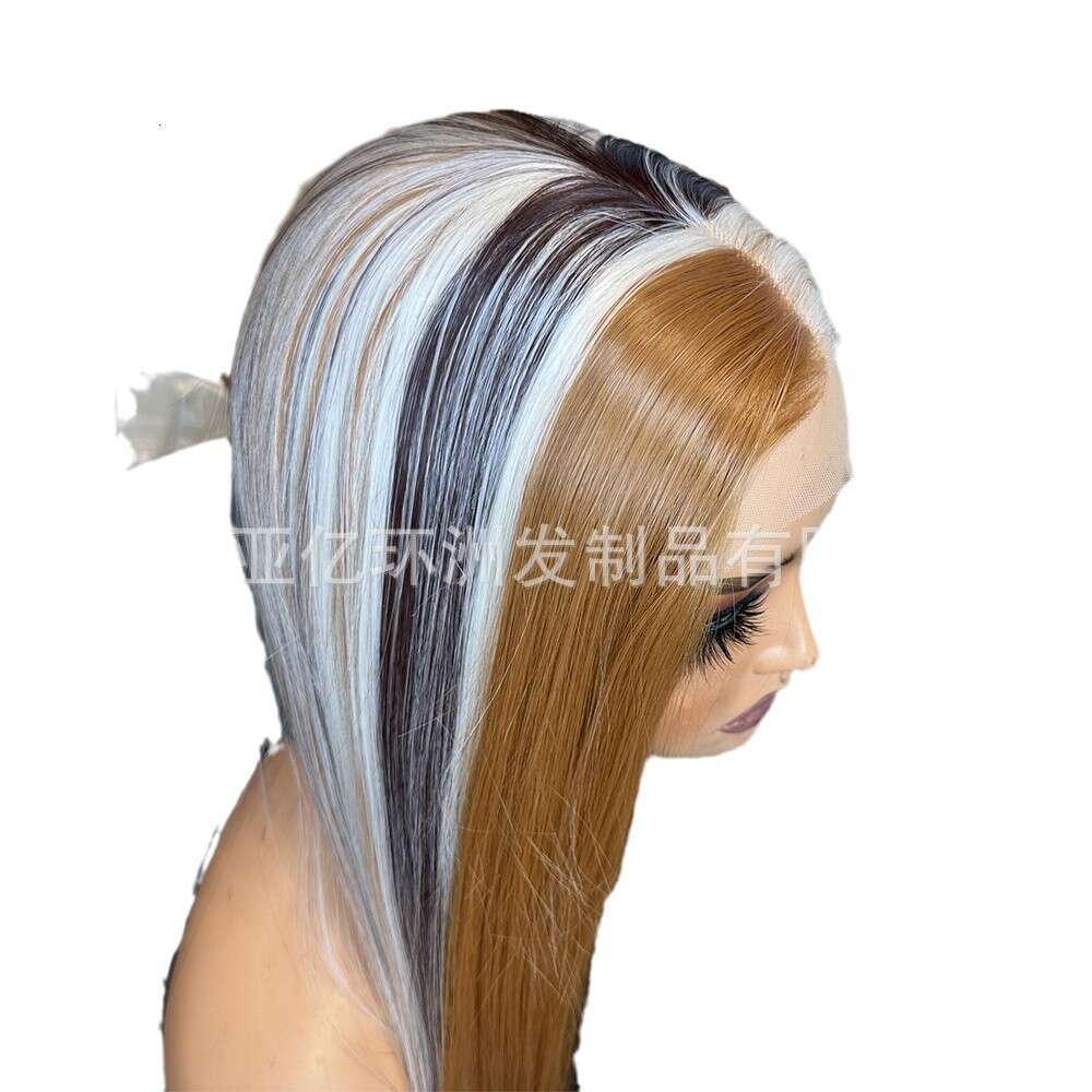 Fashionable Mixed Color Hanging Ear Women's Long Straight Hair 13 * 4 Japanese Matte Synthetic Front Lace Wig Headband Kq1 Kq1