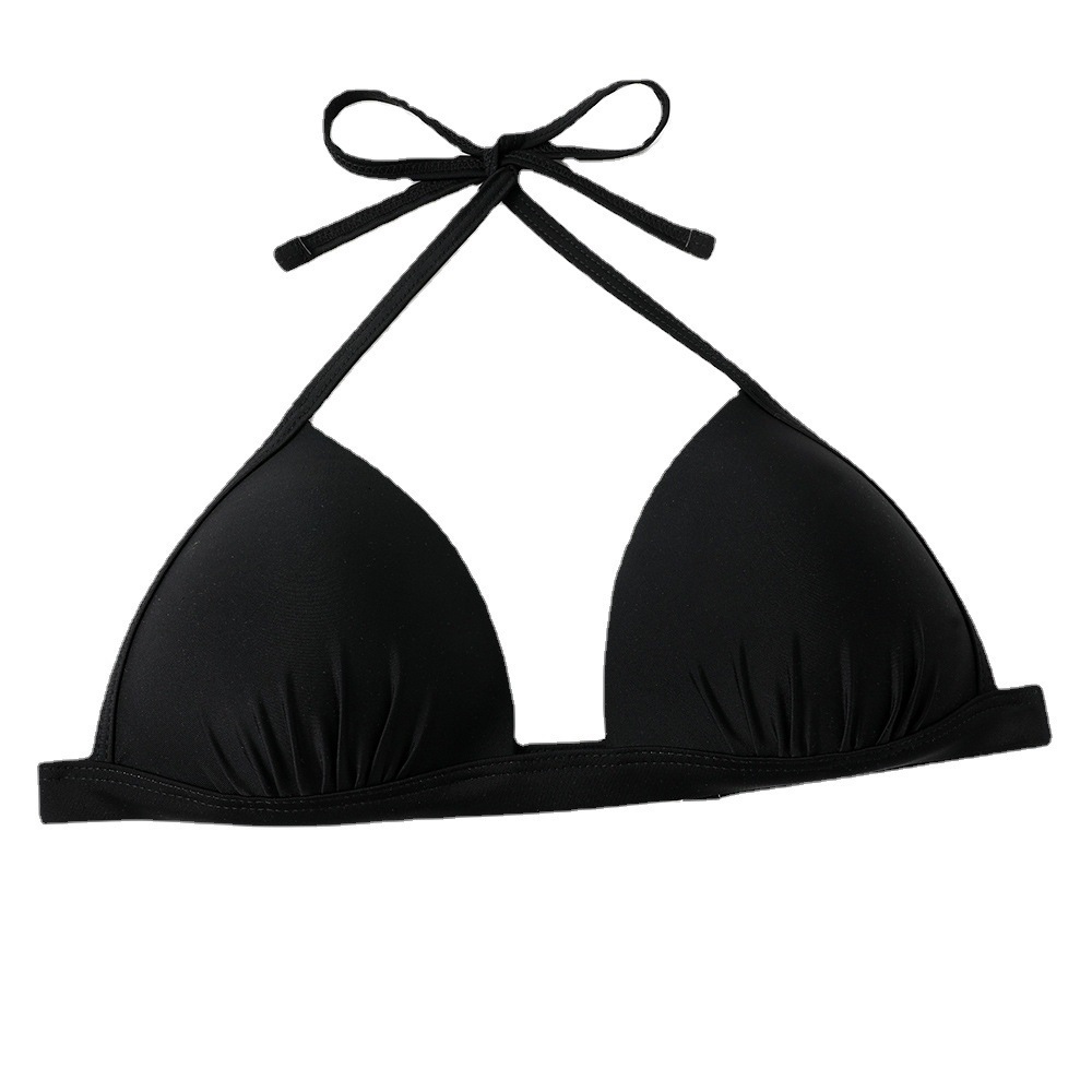Women's Suspender Sexy Bikini Hard/push Cup Pleated Bottom Solid Color Black/white/red Swimsuit Low Waist Lace Up Brazilian Women's Swimsuit