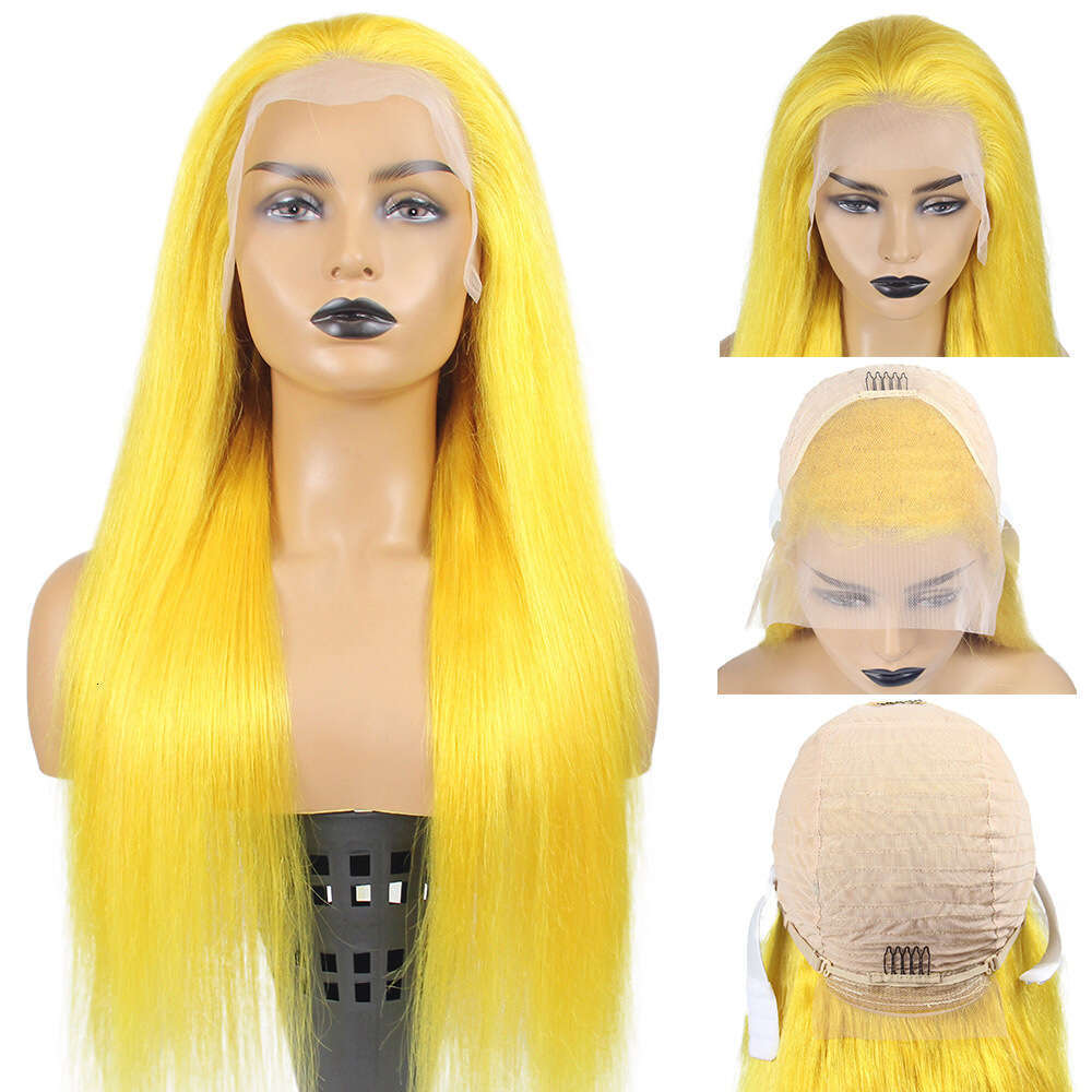 Women's Hand Woven Synthetic Headband 13 * 4 Lace Wig Yellow Long Straight Hair Kq2 Kq2