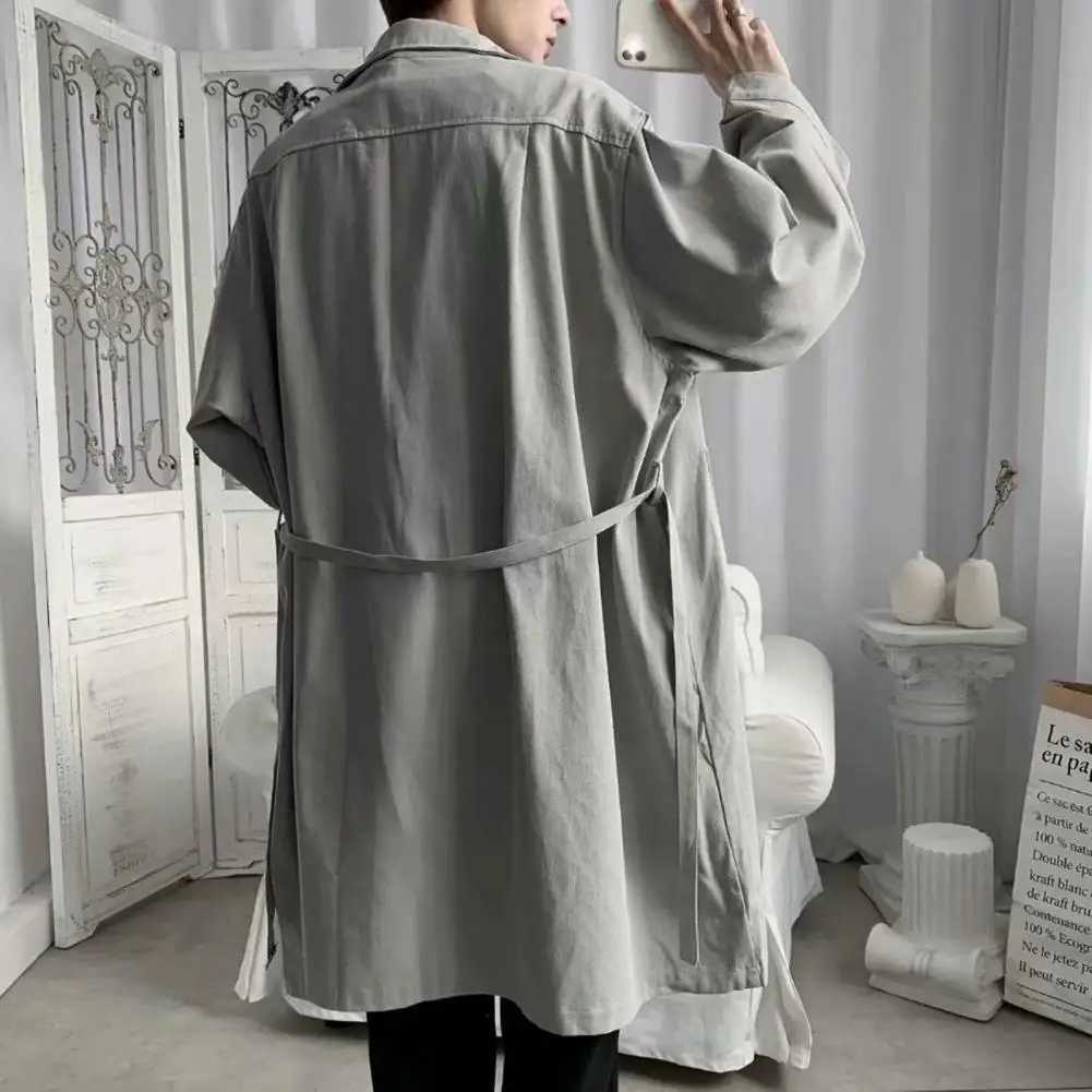 Mens polyester trench coat medium length windproof mens coat fashionable lapel trench breathable suitable for men W241228