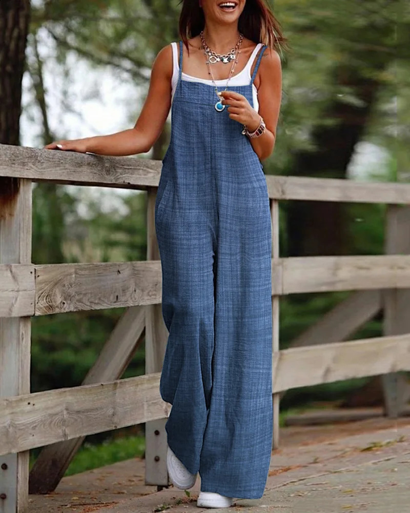 Fashion Jumpsuit Women Casual Pocket Decor Suspender Female Loose Rompers 241224