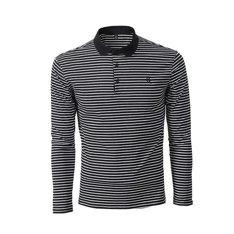 Spring and summer new long sleeved T-shirt shirt shirt mens Korean striped casual top X241228