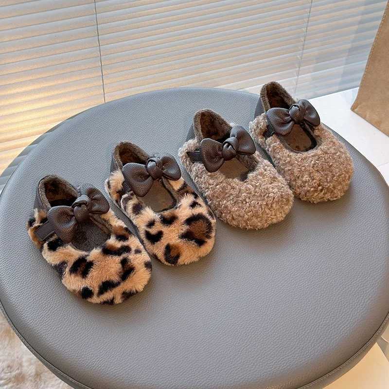 Kids Shoes Winter Toddler Girls Fashion Princess Flats Baby Children Brand Loafer Children Warm Fur outdoor Pearls Bow Soft Sole W241228