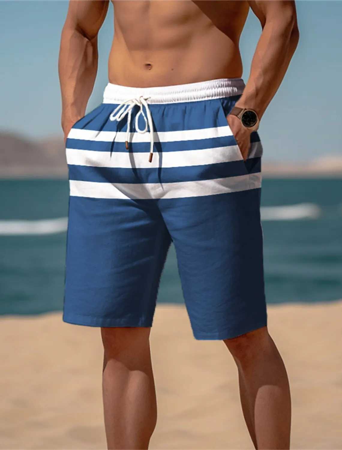 Mens beach pants striped 3D printed mens summer breathable shorts fitness street shorts mens Ropa Hombre W250319