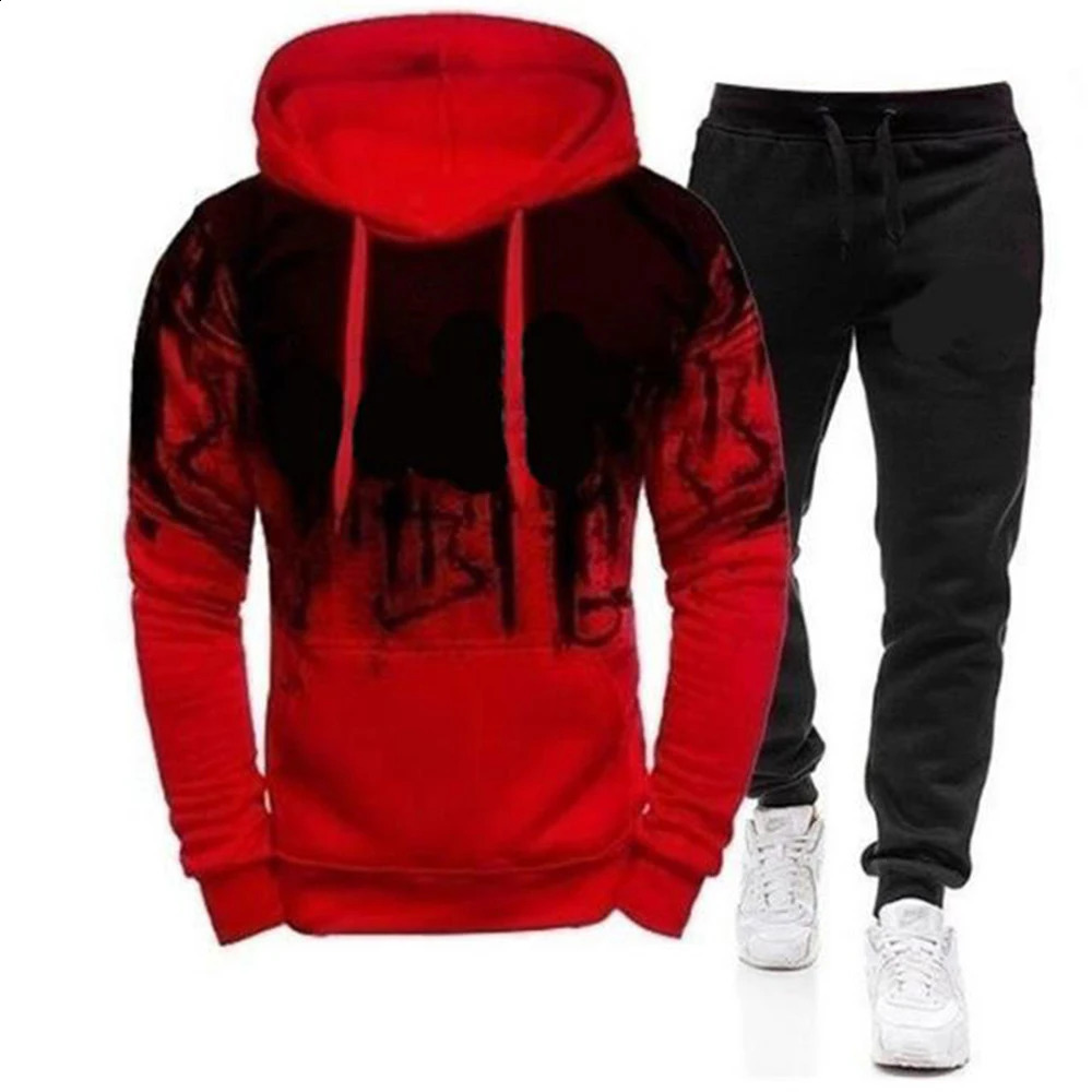 Sets Tracksuit Men Autumn Winter Hooded Sweatshirt Drawstring Outfit Sportswear Male Suit Pullover Two Piece Set Casual 241224