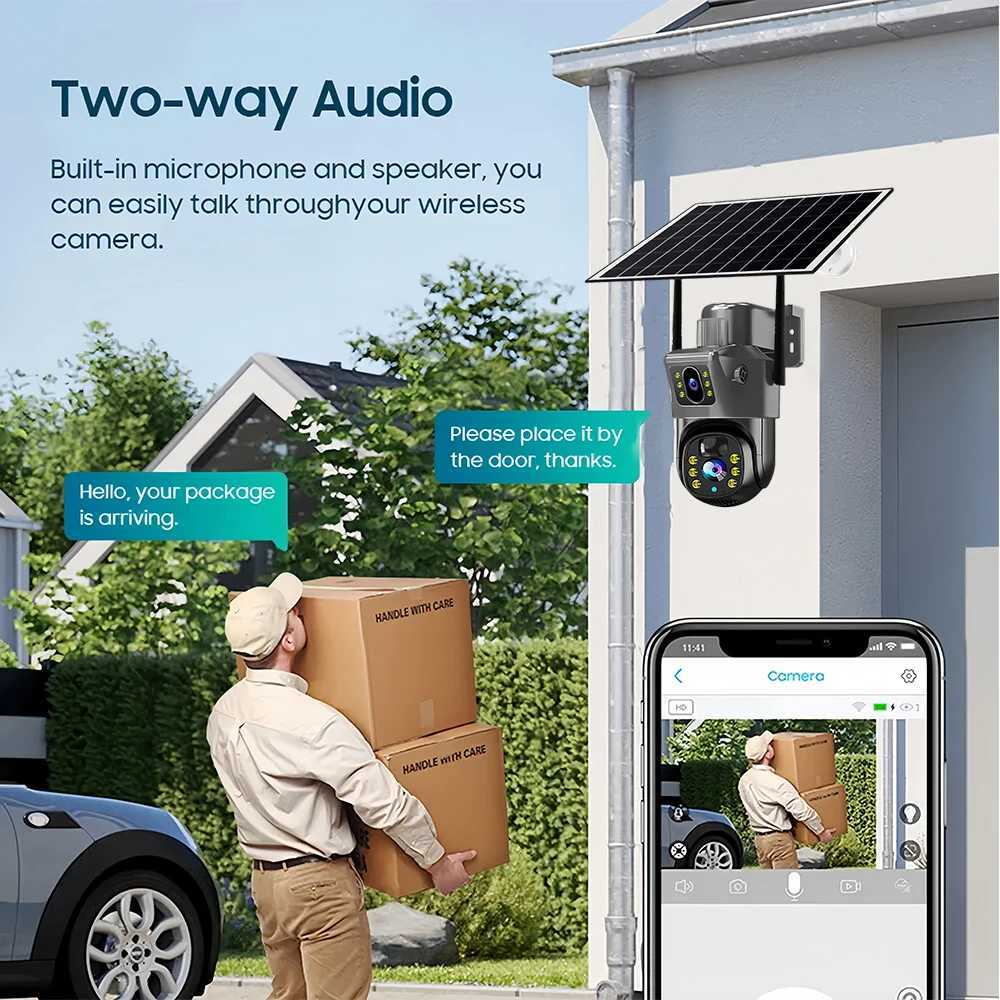 Outdoor 4K 8MP Wireless Solar Camera 4G Sim Dual Lens Wifi IP PIR HD Night Vision Camera V380Pro PTZ Security CCTV MonitorXJ241228