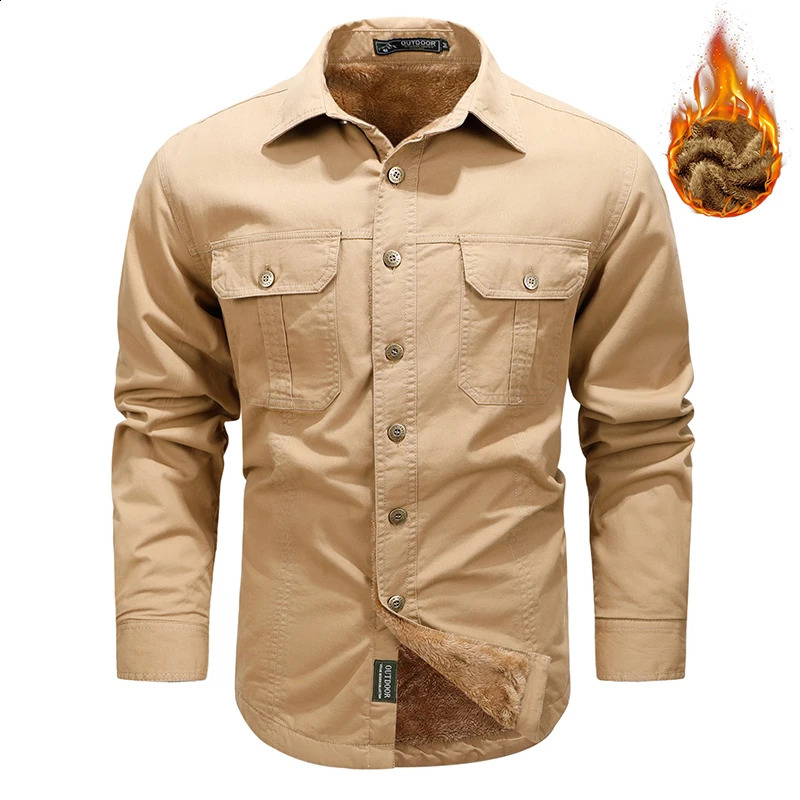 Winter Men Fleece Cargo Cotton Long Sleeve Shirts Man Casual Military Tactic Thick Shirts Man Outdoor Blouses Polo Top Shirt 5XL 241223