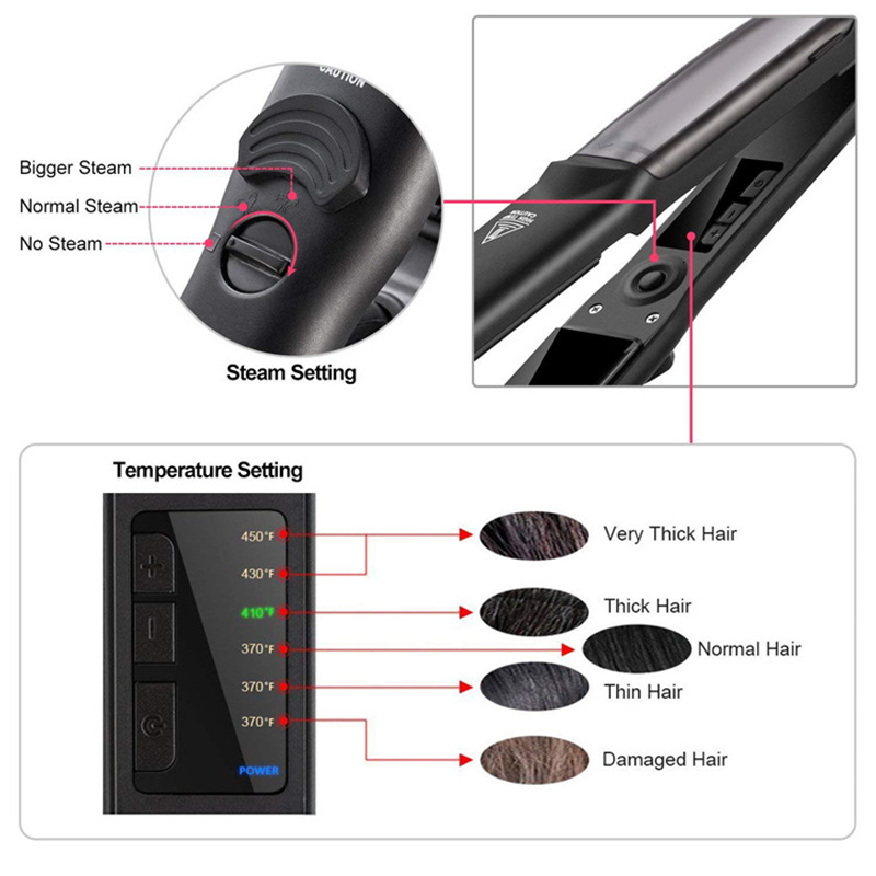 2 In 1 Professional Steam Hair Straightener Curler Fast Heating Tourmae Ceramic For Salon Vapor Flat Irons Styg Tools