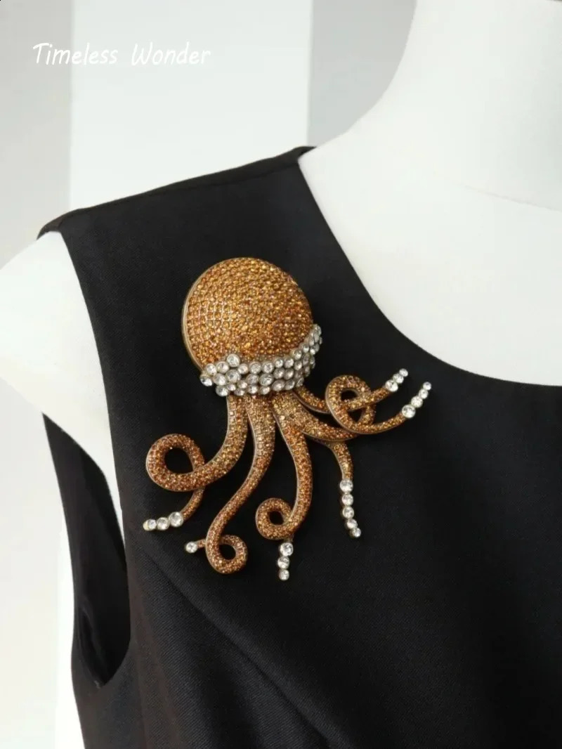 Timeless Wonder Retro Zircon Octopus Brooch Pins for Women Jewelry Runway Rare Gift Cute Top Rare Mix 5385 241227
