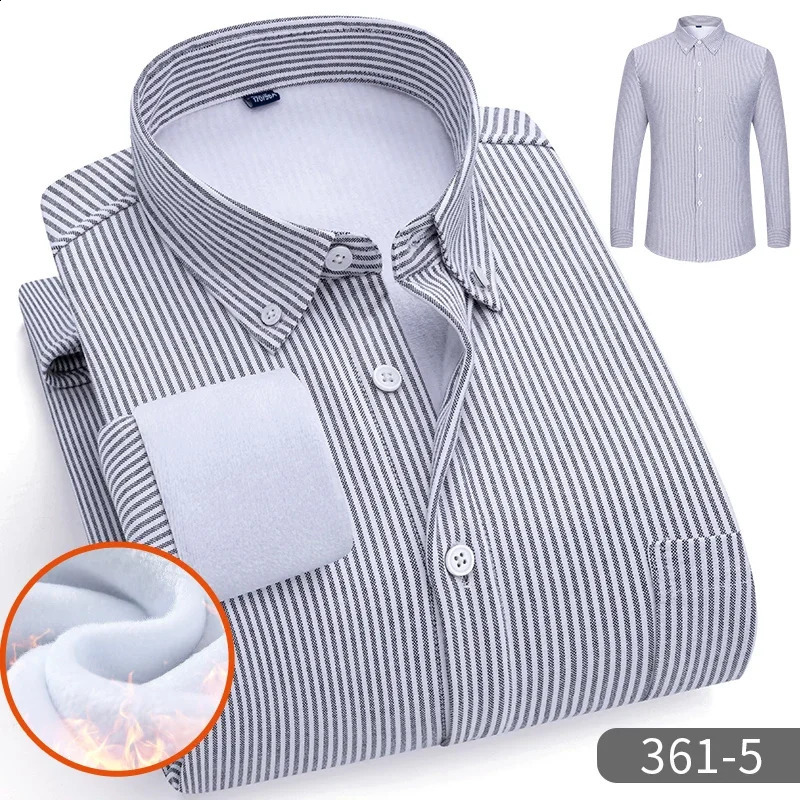 Winter Warm Mens Thicken Striped Shirt Long Sleeve Button Down Fleece Flannel Casual Shirt Mens Clothing camisas de hombre 241223