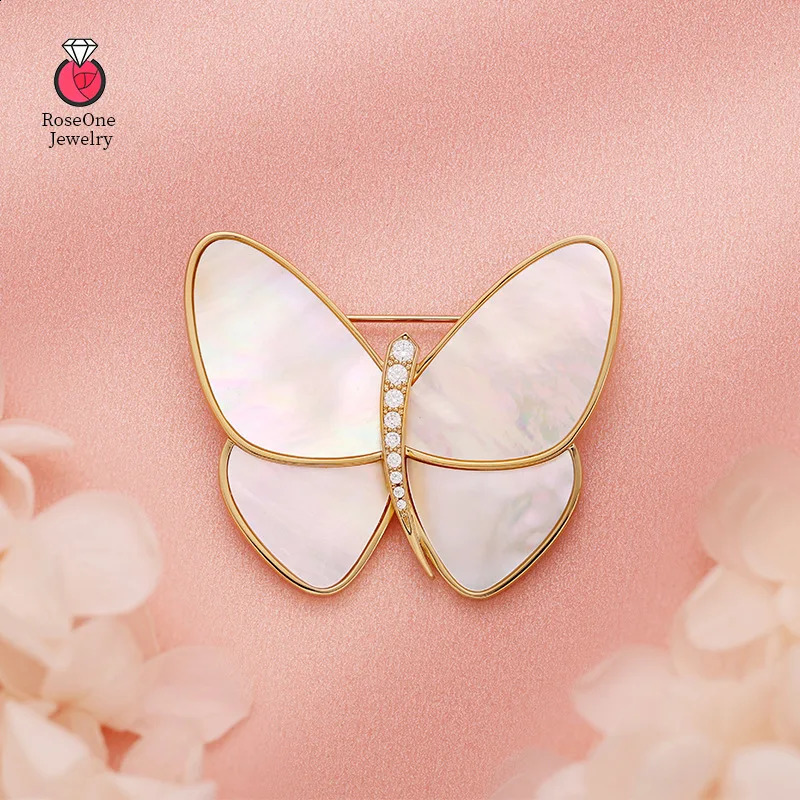 RoseOne natural fritillary shell butterfly brooch 241227