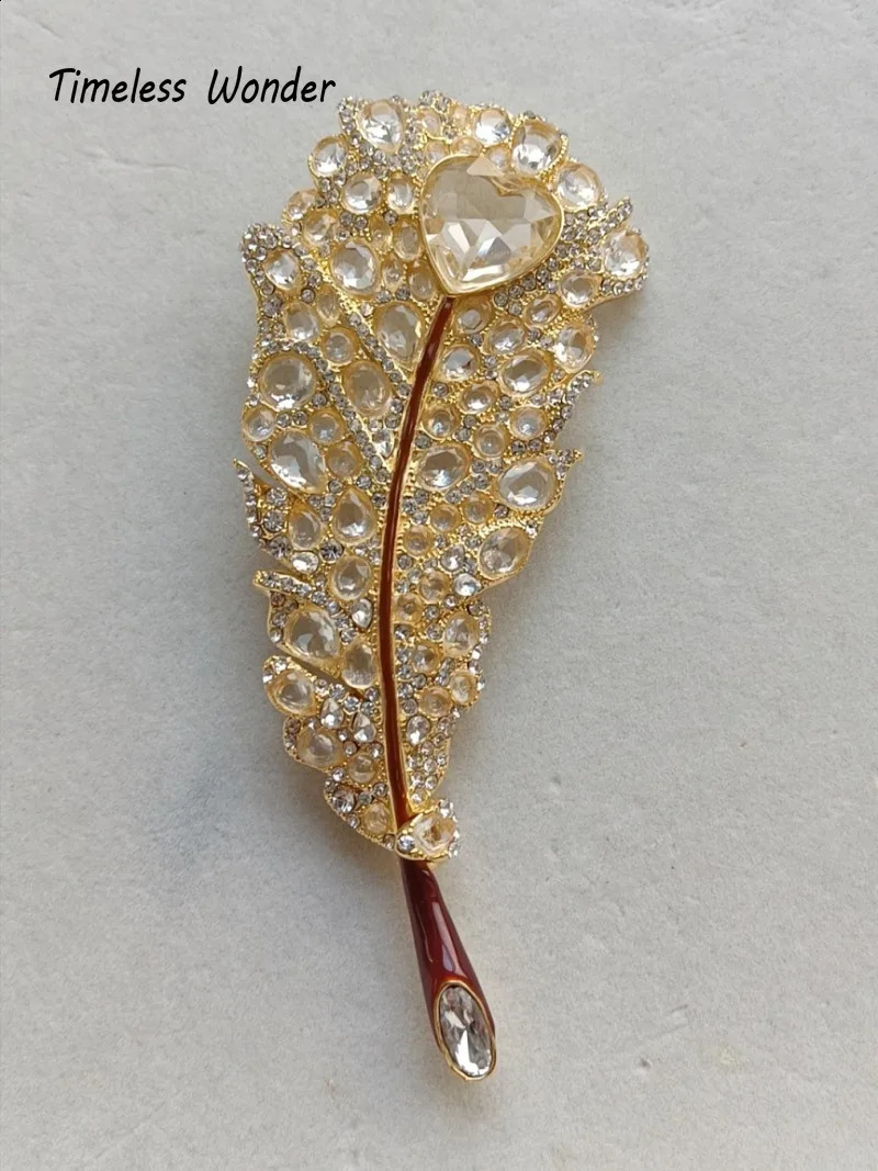 Timeless Wonder Fancy Zircon Geo Feather Brooch Pins for Women Jewelry Runway Top Cute Rare Gift Oversized 7523 241227