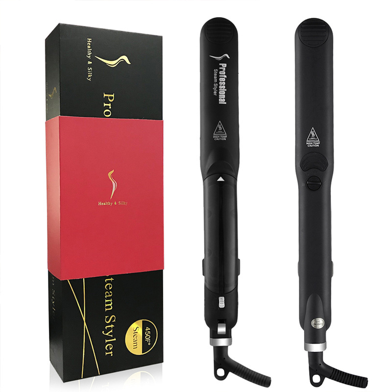 2 In 1 Professional Steam Hair Straightener Curler Fast Heating Tourmae Ceramic For Salon Vapor Flat Irons Styg Tools