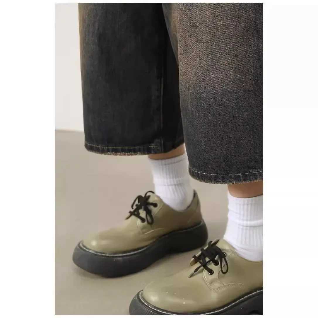 Mens summer solid color trend dark blue denim 7-piece loose fit wide leg straight leg shorts W241228