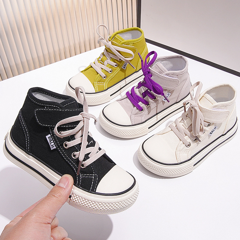 Children's Canvas Shoes Yellow Green High Top Boys Girls Toddler Casual Shoes Beige Fashion Soft Non-slip Kids Cloth Shoes Sneakers Size US4c-US5
