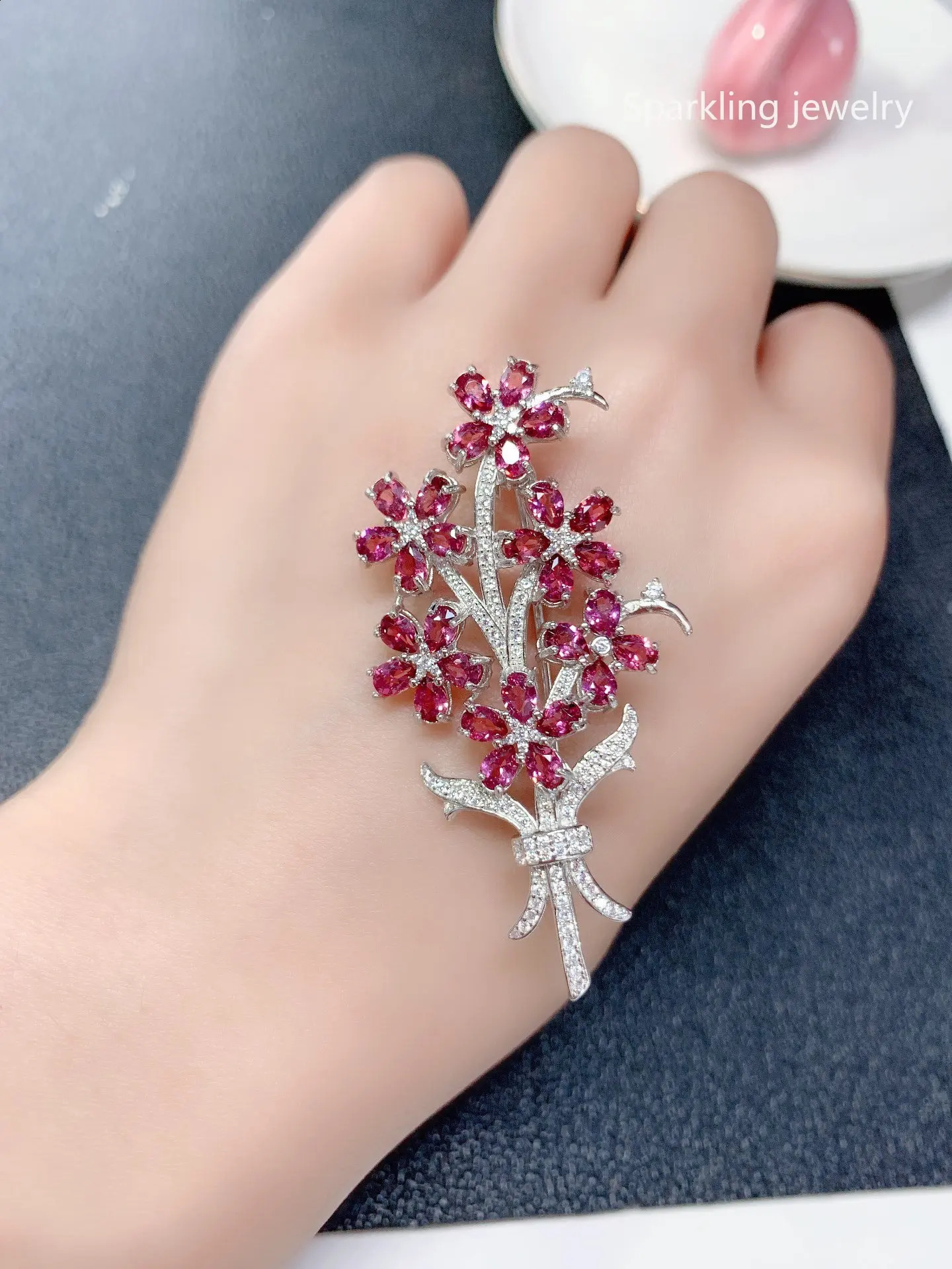 Natural Magnesium Aluminum Garnet Brooch Jewelry 925 Silver Womens Jewelry Fine Jewelry 241227