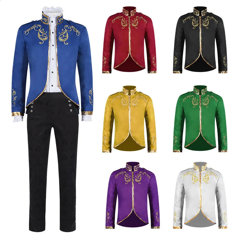 2024 White Halloween Standing Collar Fashion Jacket for MenPurple Medieval Court Prince Gold Embroidered Suit Sport Jackets 241224