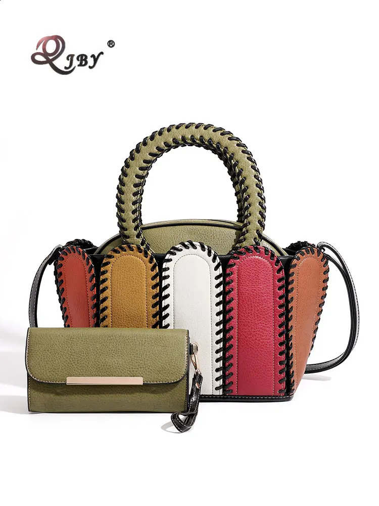 Fashion Womens Bag Women Handbags Multicolor Hand Wove Shoulder Bag High-end Leather Large Capacity Crossbody Send A Wallet 241227