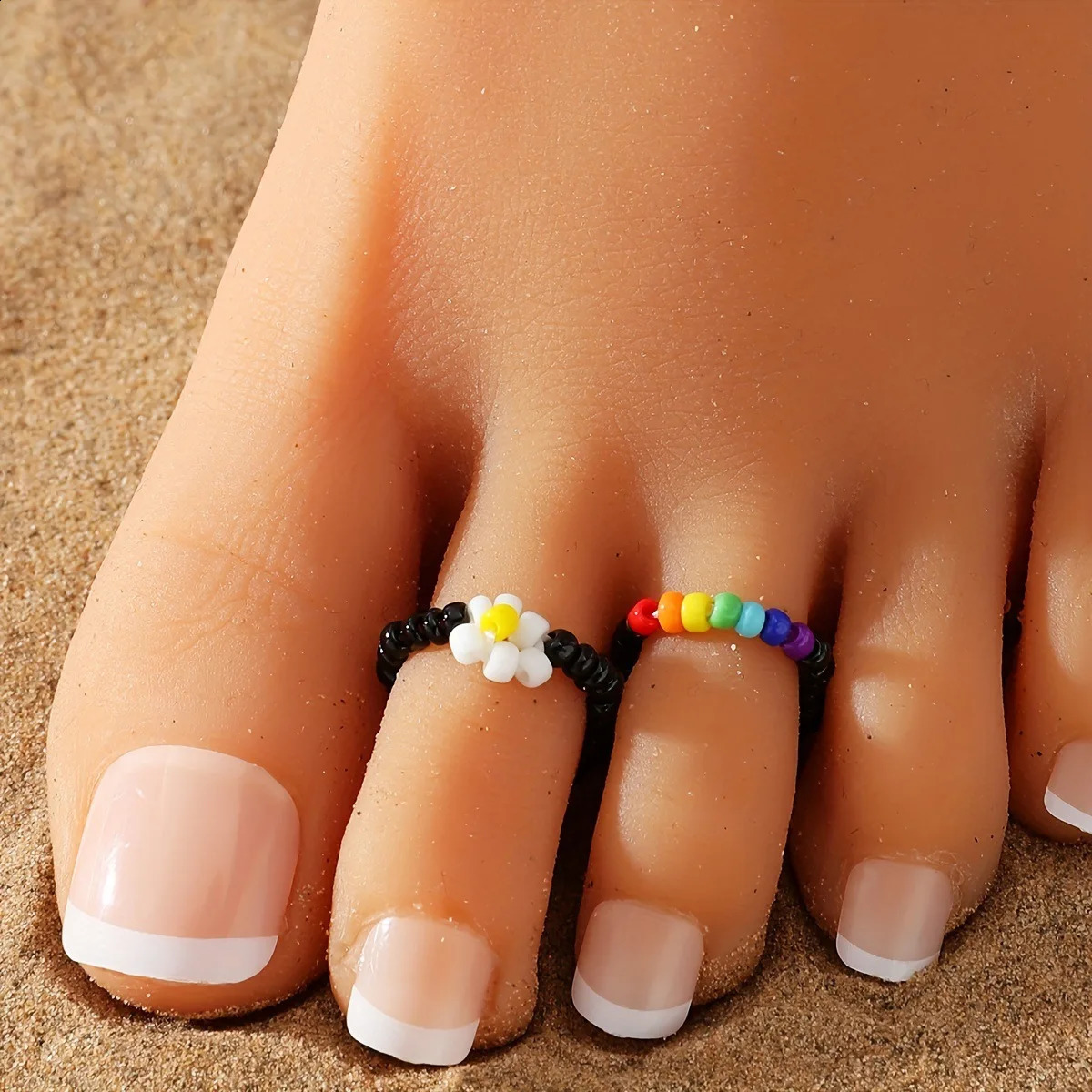 style footwork Boho Beach Foot Ring Rainbow color Rice beads small flower foot ring set for women 241225