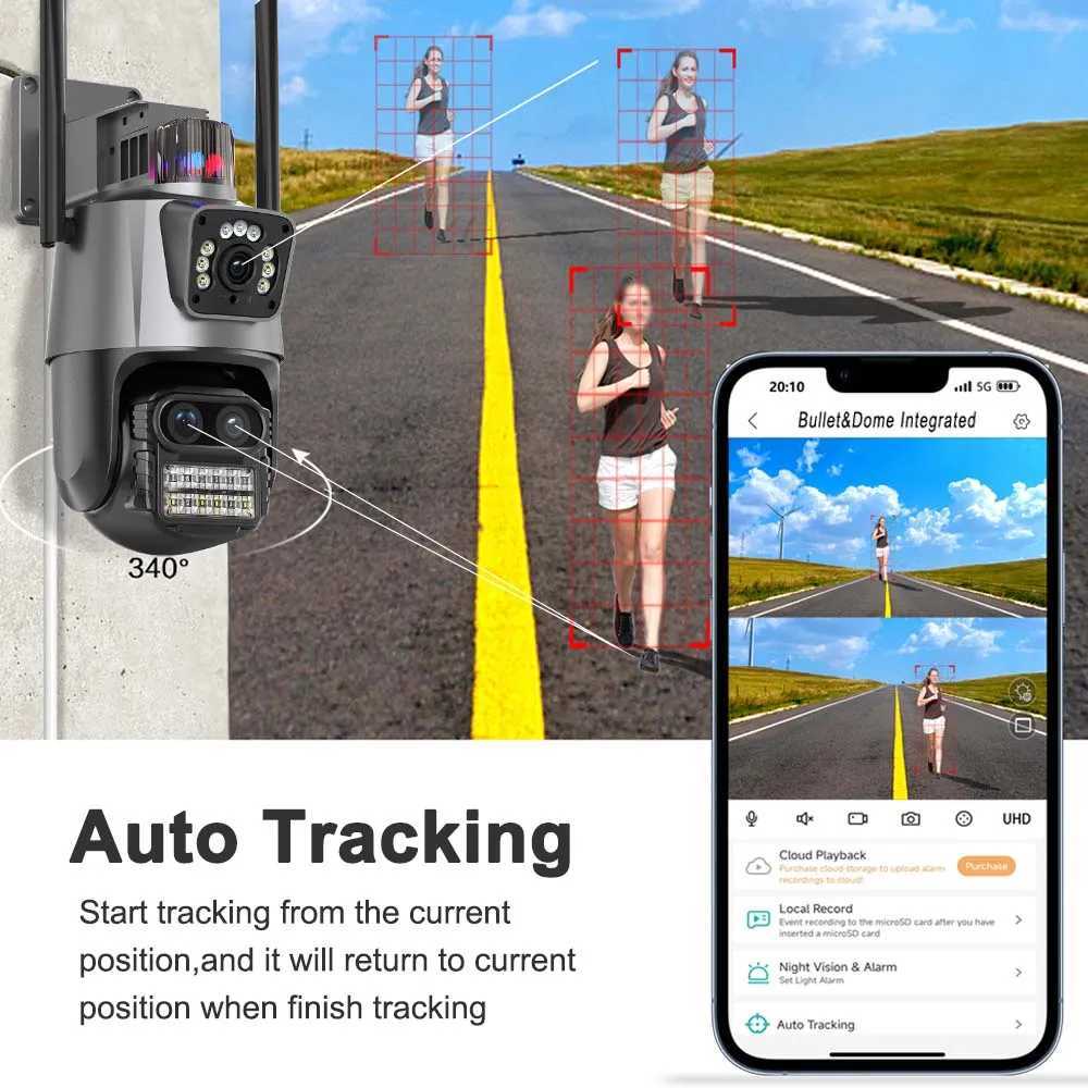 9MP WiFi Camera Outdoor8X Zoom Security Camera 4K Video Surveillance Three Lens Dual Sn PTZ ICsee Alexa NVR Security CCTVXJ241228