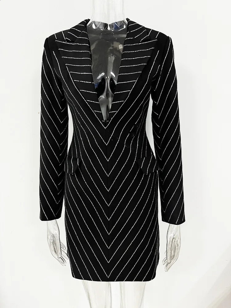 Black Diamonds Beaded Blazer Dress 2024 Fashion Womens Outfits 241228