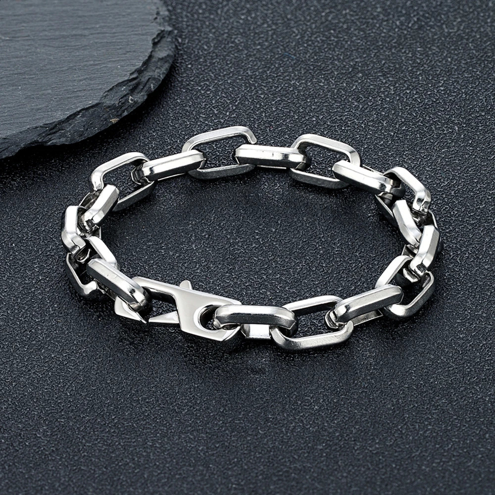Never Fade Stainless Steel Rectangle Chain Bracelet Men Women Vintage Locomotive Motorcycle Bracelets Black Gold Color Jewelry 241223