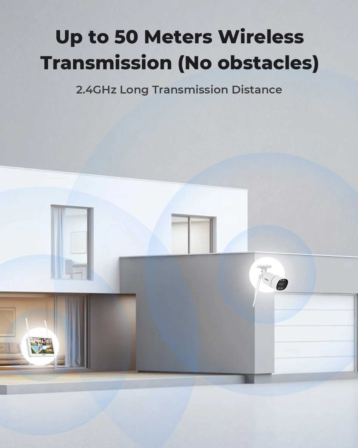 H.VIEW 3MP 5MP WiFi Security Camera Two-Way Audio System Kit Wireless CCTV System NVR with 12 LCD Monitor OutdoorXJ241228