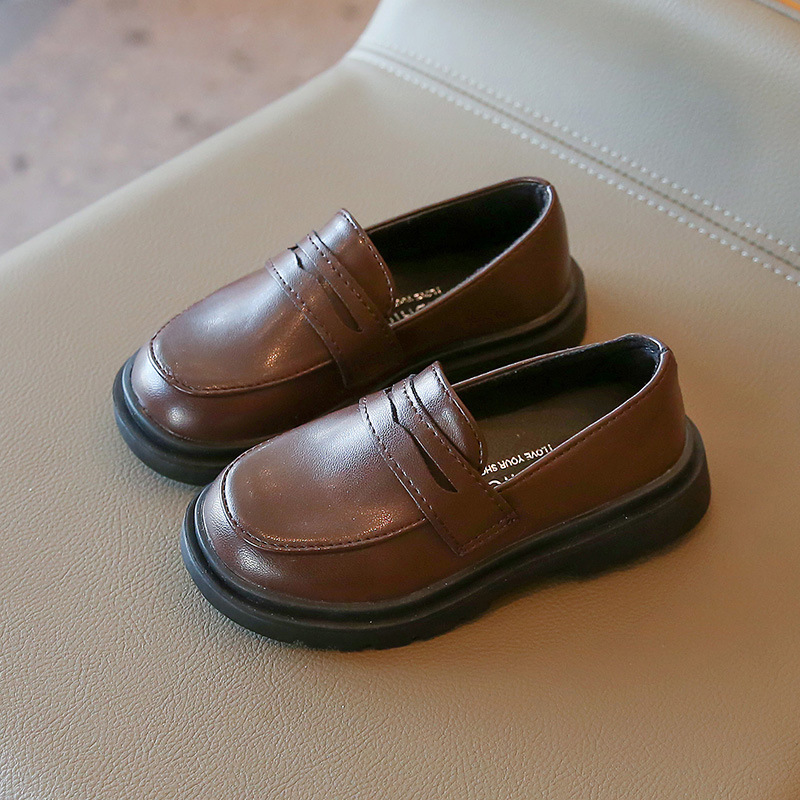 Kids Loafers Slip-on Pu Leather Black Brown Youth Girls Flat Shoes Happysteps Toddler Fashion Leisure Children Casual Shoes Sizes US5C-US4Y