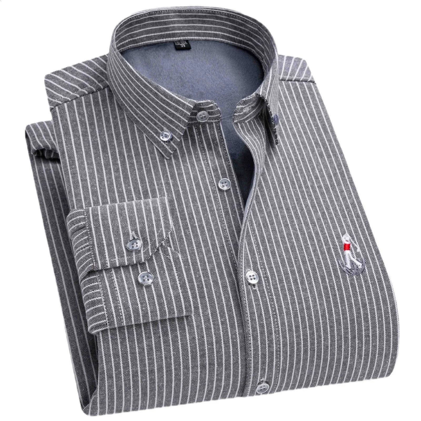 Autumn Winter Mens Striped Warm Nonironing Long Sleeve Fleece Thickened Oxford Spinning Business Casual Shirts Clothing 241223