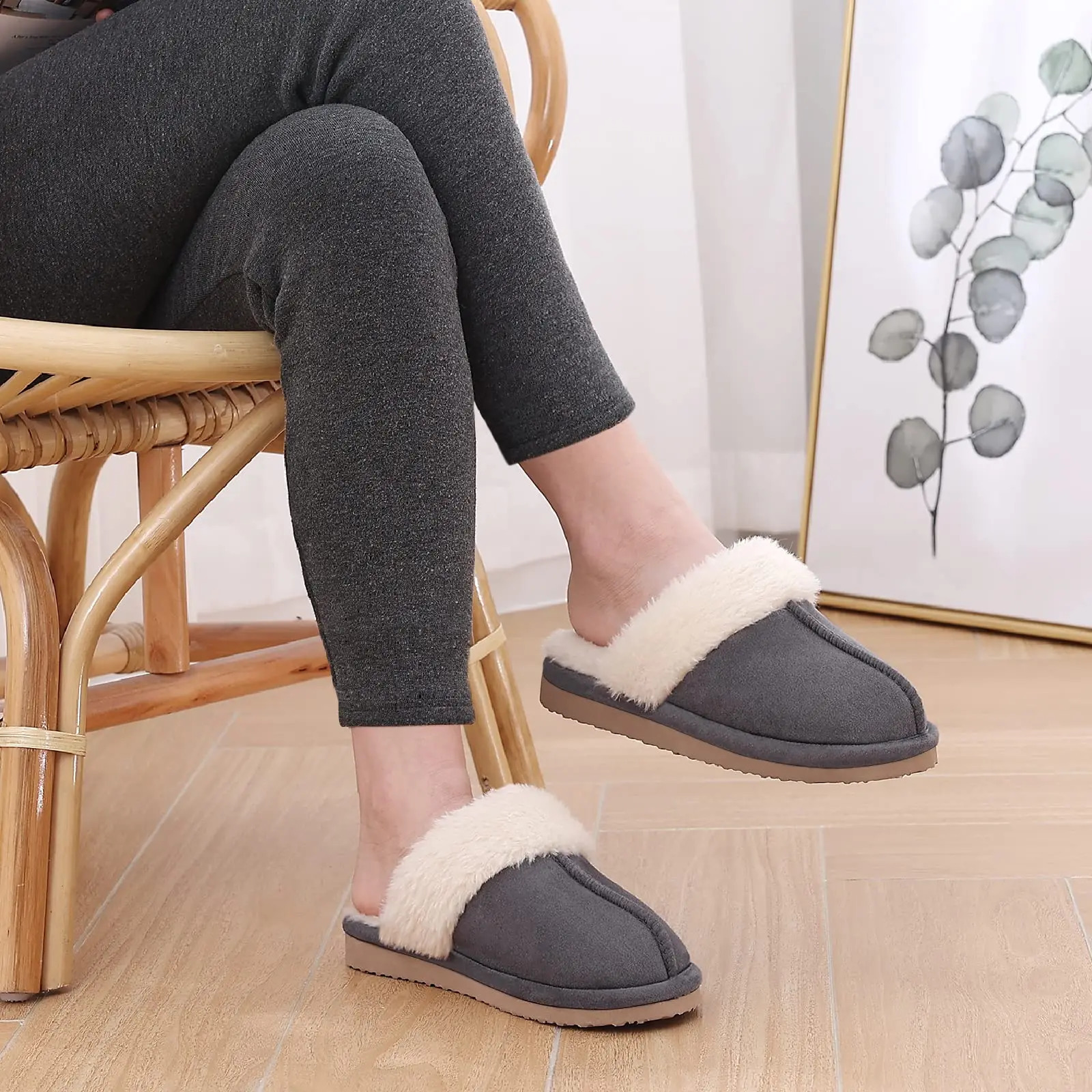 Evshine Fur Fuzzy Slippers For Women Winter Indoor Fluffy House Slipper With Fleece Lined Female Bedroom Plush Flat Cotton Shoes 241223
