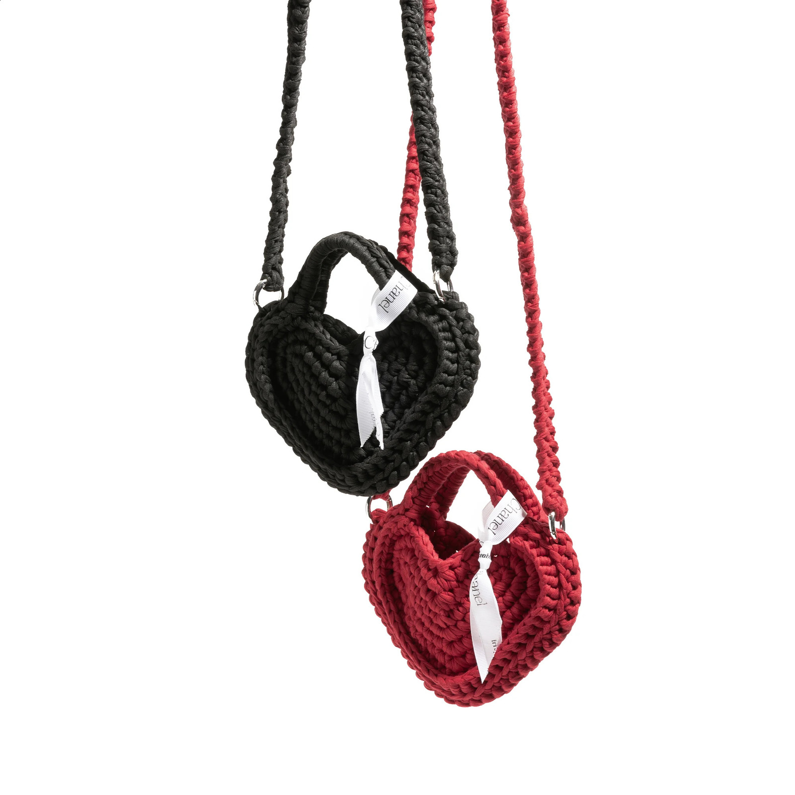 MABULA Crochet Heart Shape Knitted Tote Bag Fashion Woven Crossbody Bag Aesthetic Crochet Bag For Women Mini Coin Purse 241227