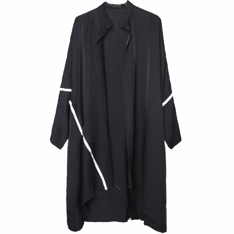 Japanese dark n Retro Stripe Ribbon Casual Jacket Loose mediumlength Trench Coat Cape Man 241220