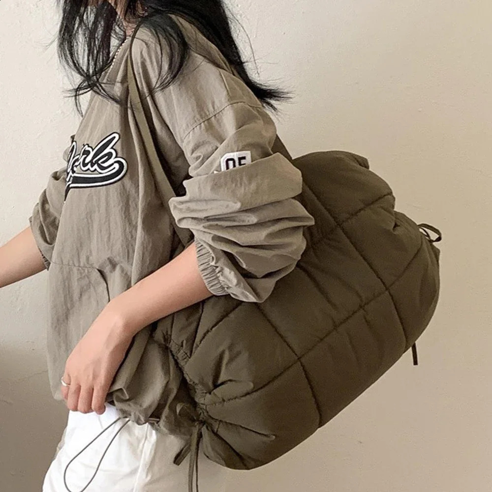 Casual Cotton Padded Shoulder Bag Plaids Quilting Women Bag Puffy Space Down Bags for Women Handbag 2025 Nylon Shopper Purse 241227